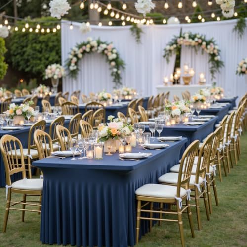 leegleri 6 Pack Navy Blue Spandex Table Clothes for 6 Foot Rectangle Tables, Wrinkle Free Fitted Table Cover 6ft Stretch Tablecloths with Skirt for Parties Weddings Birthday Banquet Baby Shower - Image 2