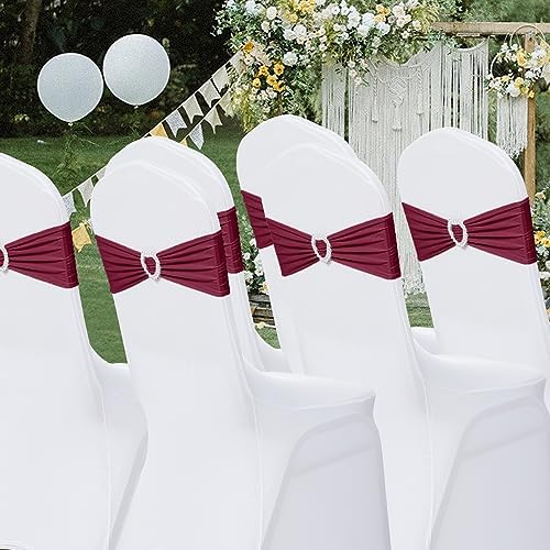 Pack of 120 Spandex Chair Sashes Bows Stretch Chair Cover Band with Buckle Slider Universal Elastic Chair Ties for Wedding Banquet Party Event Decoration (Burgundy) - Image 6