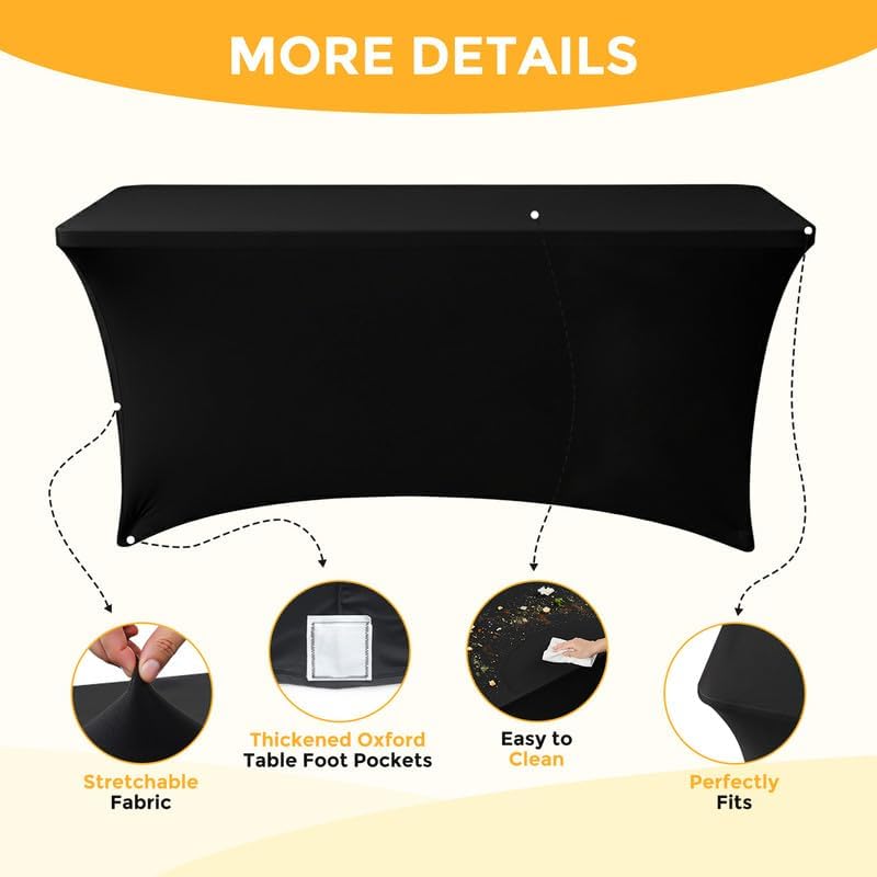 1 Pack 8FT Rectangular Spandex Tablecloth,Wrinkle Resistant Fitted Cover for 96x30 inch Banquet Table Cloth, Washable Stretch Fabric for Party, Events, Wedding, Vendor - Black - Image 3