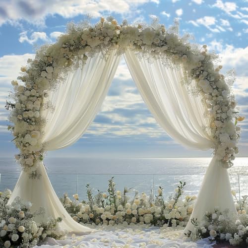 Wedding Arch Draping Fabric 6 Panels Ivory Sheer Backdrop Drapes - Image 5