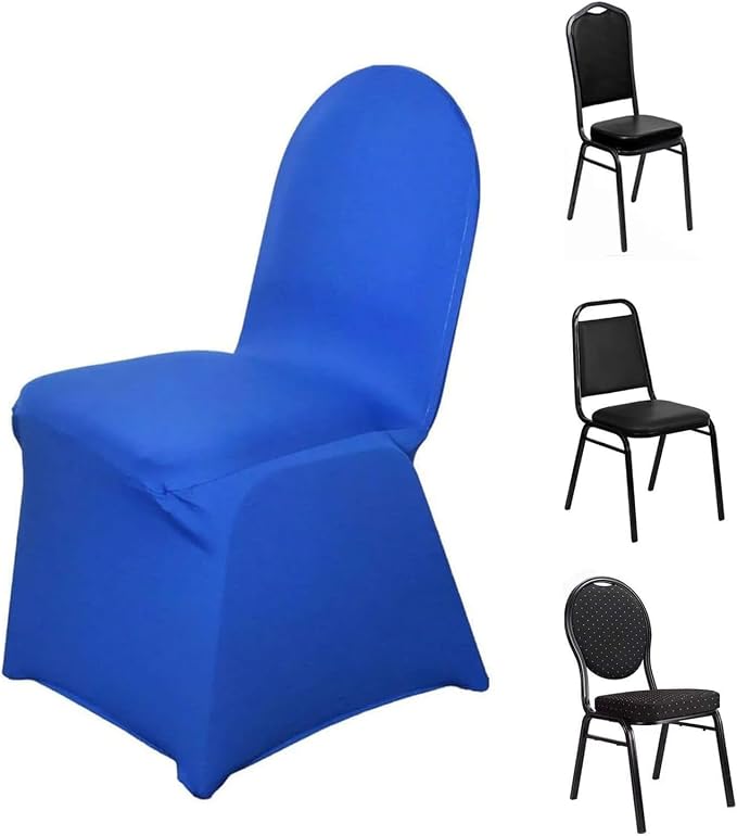 Efavormart Spandex Stretch Royal Blue Chair Covers 50 PCS Universal Banquet Chair Covers for Party Dining with Foot Pockets Washable Wedding Chair Slip Covers for Outdoor by efavormart