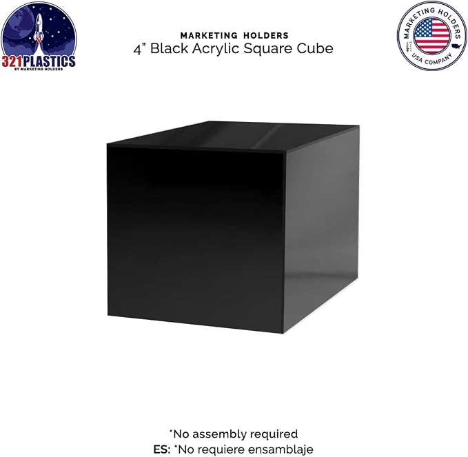 4 Inch Acrylic Display Riser Box with One Open Side Versatile Glossy Black Square No Assembly Lucite Retail Product Platform or Merchandise Storage Bin by Marketing Holders - Image 4