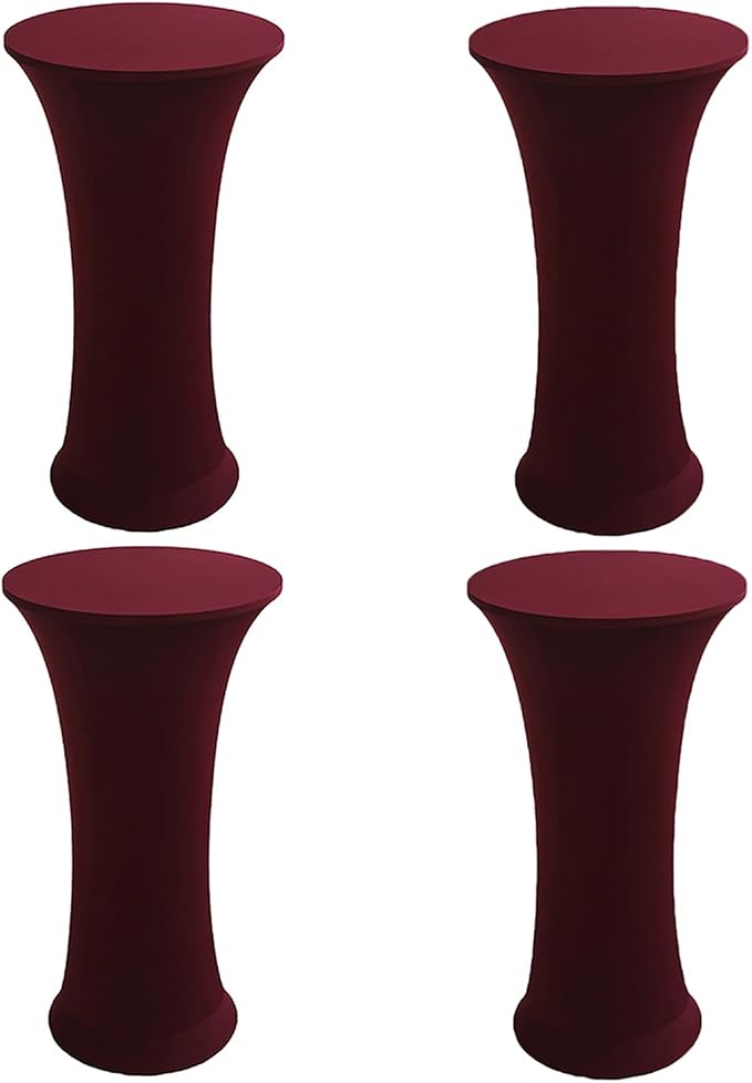 4 Pack Round Spandex Cocktail Table Cover 32x43 Inch Maroon Stretch Highboy Table Cloths Fitted Tablecloth High Top Tablecovers for Party Pub Banquet Bistro PTC23 by ZoyyJoolye