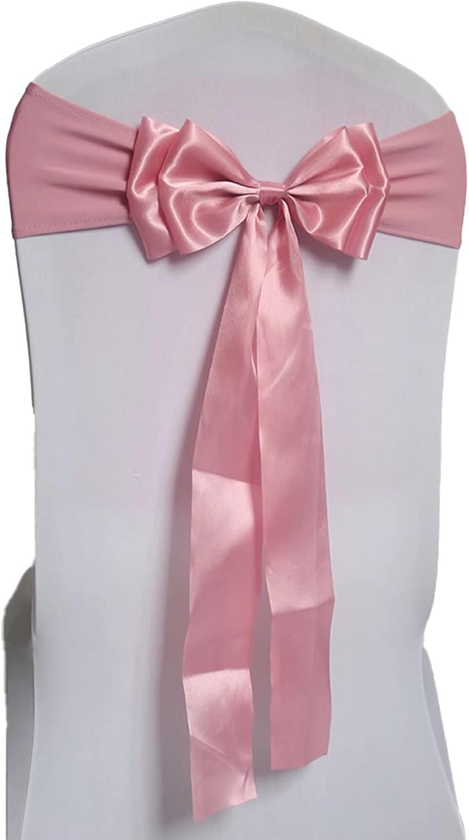 Pack of 25 Chair Sashes Spandex Chair Bands Satin Chair Sashes Chair Ribbons Bows Stretch Chair Sashes for Wedding Party Events Banquet Hotel Home Kitchen Chair Cover Decoration（25 PCS Dark Pink） by MYS+QiQi