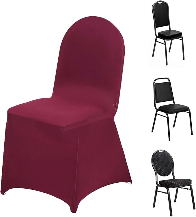 Efavormart 1 Set Burgundy Stretchy Spandex Fitted Banquet Chair Covers for Party Dining Chairs Wedding Banquet Outdoor Event Catering Slip Covers by efavormart