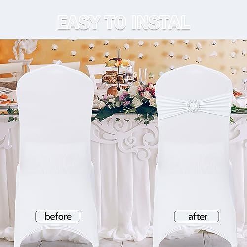 Pack of 120 Spandex Chair Sashes Bows Stretch Chair Cover Band with Buckle Slider Universal Elastic Chair Ties for Wedding Banquet Party Event Decoration (White) - Image 4
