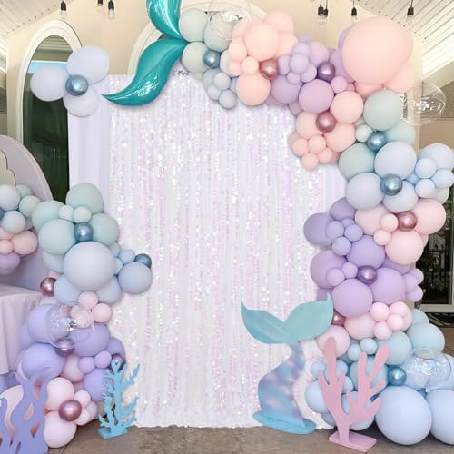 Glitter Backdrop Curtains 4ftx8ft White Iridescent Sequin Drapes Panels Mermaids Party Undersea World Party wall Decorations Background Fabric by Fanqisi