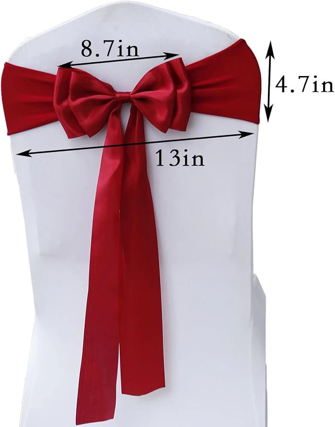 Pack of 25 Chair Sashes Spandex Chair Bands Satin Chair Sashes Chair Ribbons Bows Stretch Chair Sashes for Wedding Party Events Banquet Hotel Home Kitchen Chair Cover Decoration（25 PCS Burgundy） - Image 3