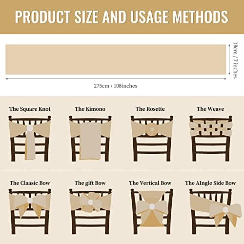 72 Pack Champagne Satin Chair Sashes, 7 x 108 Inch, Wedding Bows - Image 3