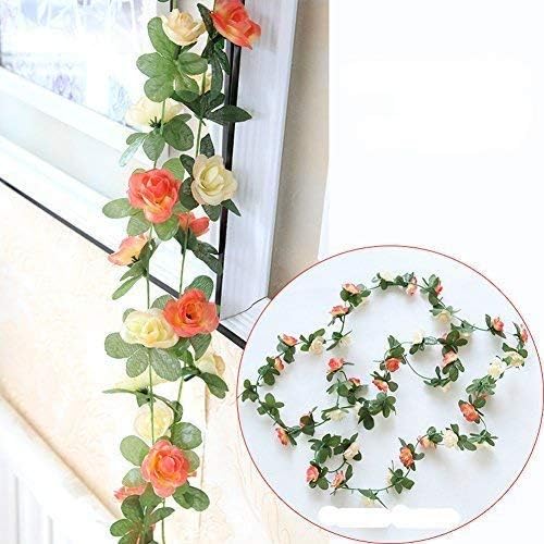 Miracliy 5Pcs 41FT Champagne and Orange Flower Garland for Wedding Backdrop | Champagne and orange rose vines bring warm sunset tones to wedding arches, garden parties and autumn-inspired event decor - Image 4