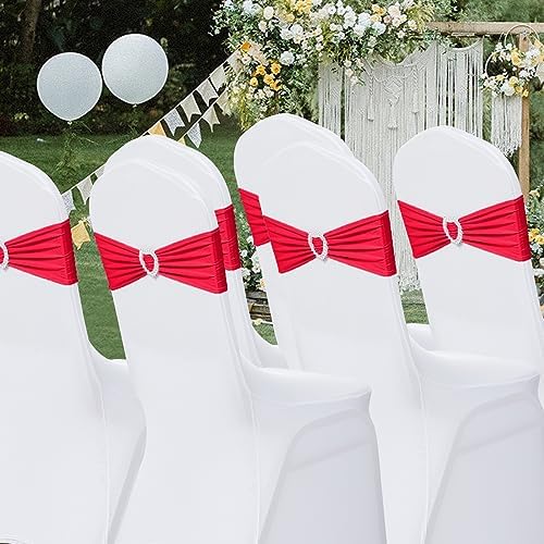 Pack of 120 Spandex Chair Sashes Bows Stretch Chair Cover Band with Buckle Slider Universal Elastic Chair Ties for Wedding Banquet Party Event Decoration (Ruby) - Image 7