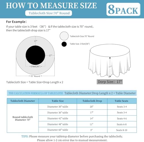 8 Pack Beige Round Tablecloths, Diameter of 70 inch - Image 3