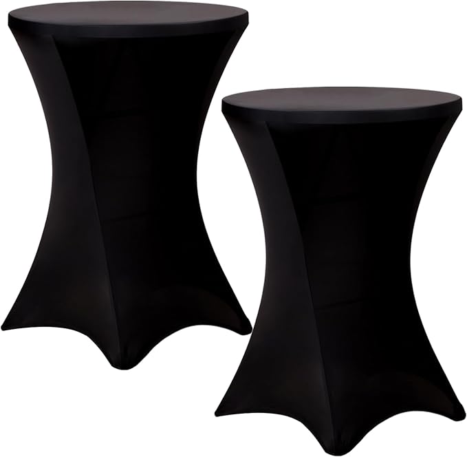 Fixwal 2 Pack Cocktail Tablecloth Bar Top Table Covers Round Black Spandex | Fits 30-32" Dia x 40-43" H Tables, Spandex Fabric, Stretch Fitted Design, Ideal For Bar, Pub And Wedding by Fixwal