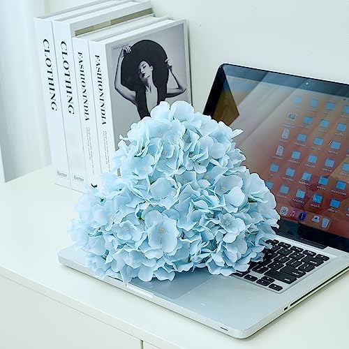 Ice Blue Hydrangea Artificial Flowers Heads Fake Silk Flowers Full Silk Flowers with Stems Wedding Home Party Shop Baby Shower Decor 10Pcs - Image 3