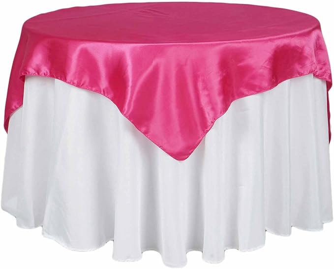 Efavormart Pack of 5 | 72" Satin Square Tablecloth Overlay for Wedding Catering Party Table Decorations Fushia Square Tablecloth Cover