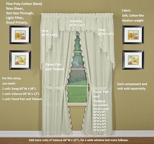 Today's Curtain, Orleans Scallop Curtain, Ecru 84" Panel Pair and Tieback,4-Piece-Set, 60" W x 84" L, Ecru - Image 5