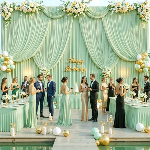 8 Panels Sage Green Backdrop Curtain for Parties Wrinkle Free Dark Green Photo Curtains Backdrop Drapes Fabric Decoration for Weding Baby Shower Birthday Party Photography 40ft(W) x 10ft(H) - Image 2