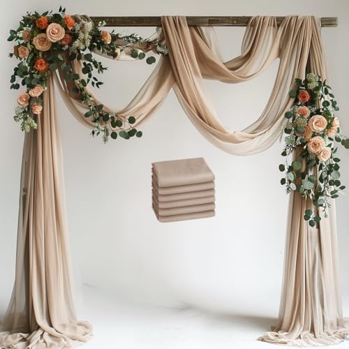Wedding Arch Draping Fabric 6 Panels Nude Sheer Backdrop Drapes by Xiomot