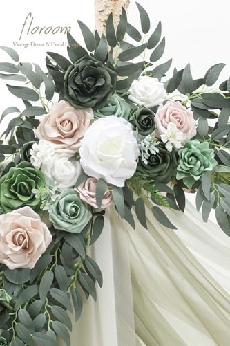 Floroom Arch Flowers with Drapes Kit (Pack of 4) - 2pcs Artificial Emerald & Sage Green Floral Swag Arrangement with 2pcs Draping Fabric for Wedding Ceremony Arbor and Reception Backdrop Decoration - Image 3