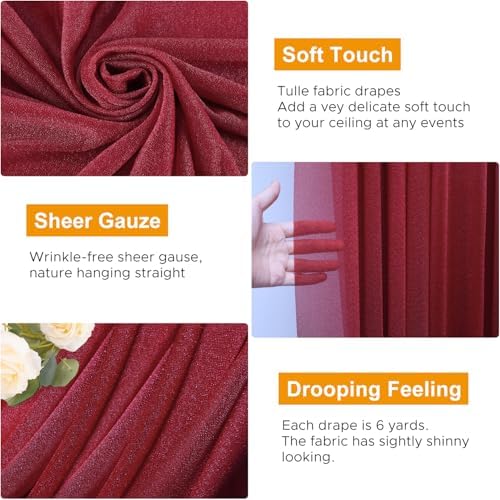 Wedding Arch Draping Fabric 1 Panel Burgundy Sheer Backdrop Drapes - Image 3