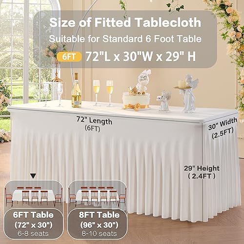 2 Pack Spandex Ivory Table Clothes for 6 Foot Rectangle Tables, 6FT Stretchy Tablecloths Fitted Table Cover Desk Skirt for Parties Weddings Birthday Banquet Baby Shower - Image 5