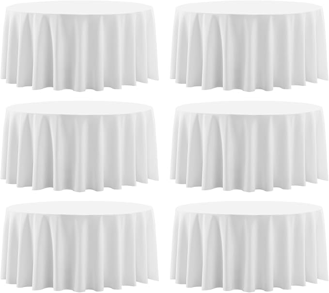 6 Pack White Round Tablecloths 90 Inch for Dining Tables | Washable Decorative Linen Polyester Table Cover for Banquets Buffets Parties and Weddings by AOCOZHomeLifeMuseum