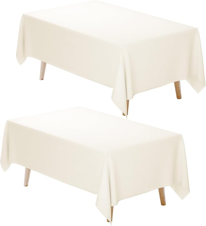 Fixwal 2 Pack 60 x 102 Inch Tablecloths Rectangle Ivory Table Cover | Polyester Fabric,Reusable, Machine Washable And Ironable, Ideal For Party, Banquet And Dining by Fixwal