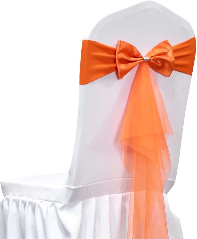Polyester Stretch Chair Sashes Bands Organza Sash Bows Spandex Bows for Party Birthday Hotel Romantic Wedding Banquets Decoration (Orange 50 PCS) by LIZIMI