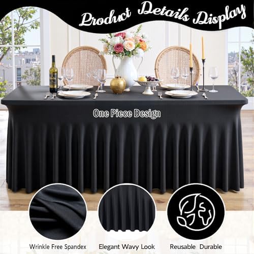 leegleri 2 Pack Black Spandex Fitted Table Clothes for 5 Foot Rectangle Tables, Wrinkle Free 5ft Stretch Table Cover Stretch Tablecloths Desk Skirt for Banquet Weddings Parties Vendor Display - Image 4