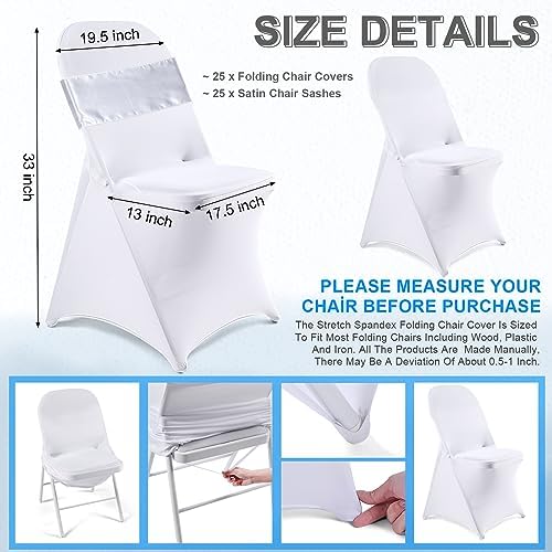 Lounsweer 50 Pcs Folding Chair Cover Set, White, White - Image 2