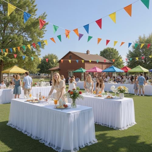 CO-AVE 6pack White Tulle Tablecloth for 6ft Rectangular Tables, 2-in-1 Elastic Stretch Spandex Cover with Tutu Ruffle Skirt, Wrinkle Free for Wedding, Birthday, Banquet, Buffet, Bridal Shower - Image 3