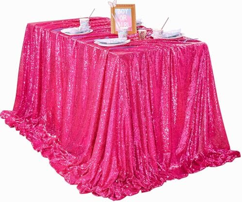 Hot Pink Tablecloth 60x102inch Sequin Tablecloth Fuchsia Sparkly Tablecloth by QueenDream