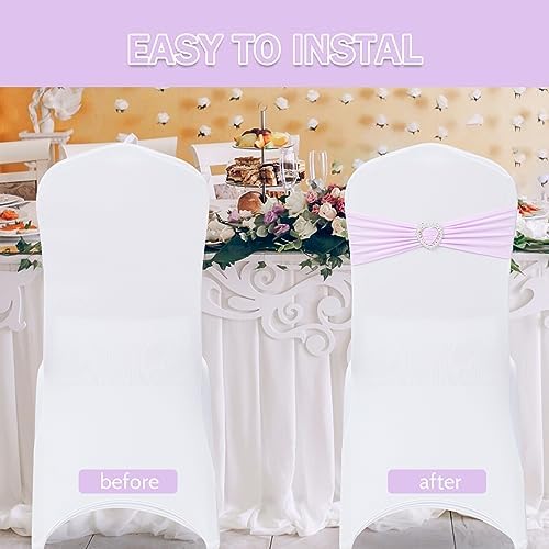 Pack of 30 Spandex Chair Sashes Bows Stretch Chair Cover Band with Buckle Slider Universal Elastic Chair Ties for Wedding Banquet Party Event Decoration (Lavender) - Image 4