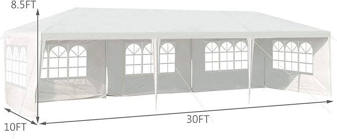 Tangkula 10' x 30' Party Tent, Portable Outdoor Tent with 5 Removable Sidewalls, and Connection Stakes, Ropes, Suitable for BBQ, Beach, Garden and Outdoor Events, Wedding Tent, White