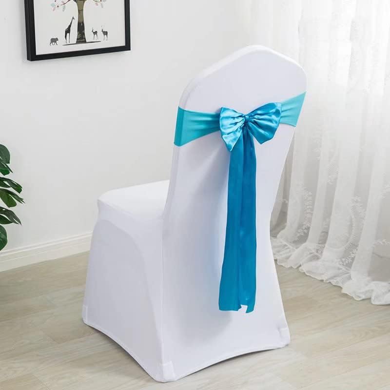 Pack of 6 Satin Stretch Chair Sash Bow, No Need Tied, Spandex Chair Bands, Chair Ribbons Bows for Hotel Wedding Party Banquet Birthday Reception Decor (Lake Blue) - Image 2