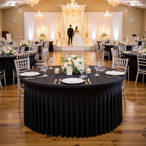 Outpain 8 Pack Black Spandex Tablecloth for 72in/6FT Round Tables, Wrinkle Free Tablecloth with Skirt for Wedding, Graduation & Banquet - Image 6