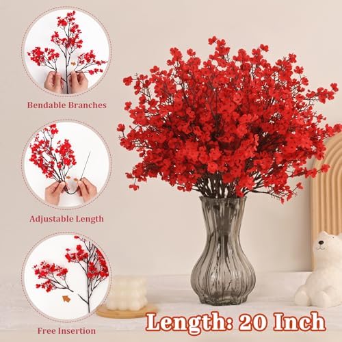 10 Pcs Fake Flowers, Real Touch Babys Breath Artificial Flowers, Red - Image 2