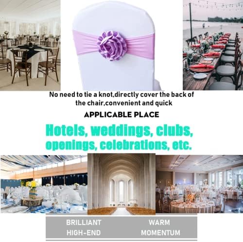 Spandex Stretch Flower Chair Sashes Chair Bands Polyester Bows for Party Hotel Wedding Banquets Decoration （Lavender 100 PCS） - Image 3