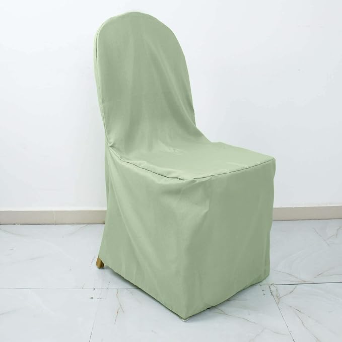Efavormart 20PCS | Round Top Sage Green Polyester Banquet Chair Covers Linen Dinning Chair slipcover for Wedding Party Event Catering - Image 2