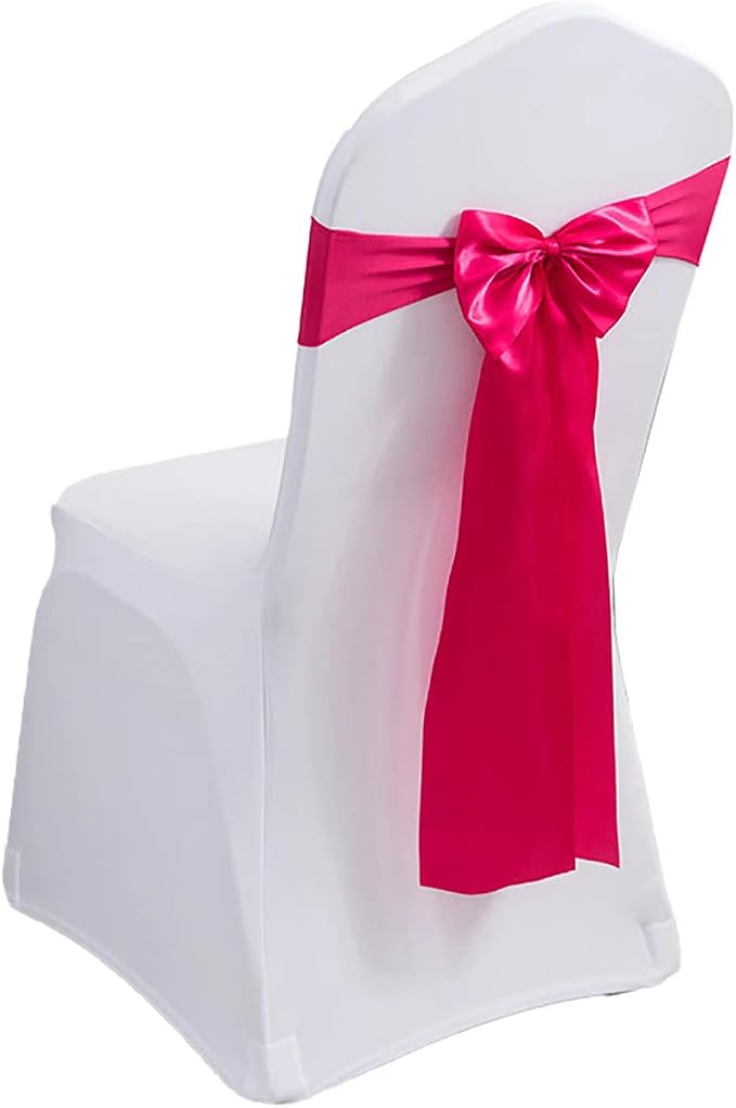 Pack of 100 Spandex Chair Bands - Satin Chair Sashes & Ribbons Bows for Wedding, Party, Banquet & Home Decoration (100 PCS Rose) by MYS+QiQi