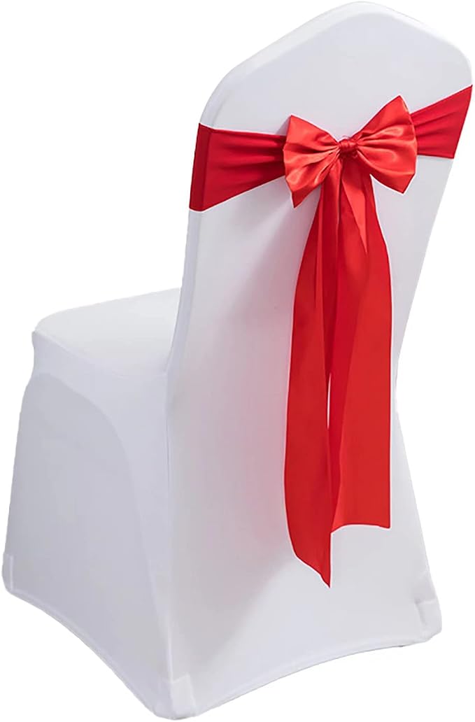 Pack of 6 Spandex Chair Bands - Satin Chair Sashes, Bows & Ribbons for Wedding, Party, Banquet & Home (6 PCS Big Red) by MYS+QiQi