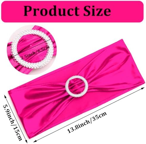 timecity Hot Pink Chair Sashes Bands 10 PCS Spandex Metallic Stretch Party Chair Ties Bows Bulk with Buckle Slider Elastic Ties for Wedding Banquet Birthday Party Decor - Image 3