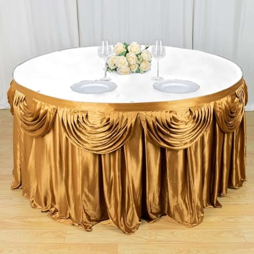 Efavormart 14ft Gold Pleated Satin Double Drape Table Skirt by efavormart