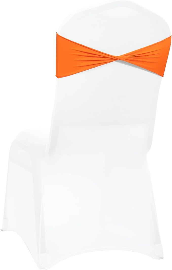 VDS Pack of 250 PCS | Orange | Spandex Chair Sashes Bows Without Buckle | Stretch Elastic Banquet Universal Folding Chair Band Tie with for Wedding Party Conference Celebration Event Decoration by VDS