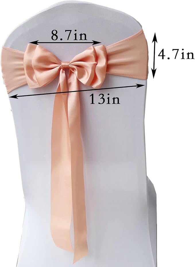 Pack of 25 Chair Sashes Spandex Chair Bands Satin Chair Sashes Chair Ribbons Bows Stretch Chair Sashes for Wedding Party Events Banquet Hotel Home Kitchen Chair Cover Decoration（25 PCS Coral Orange） - Image 3