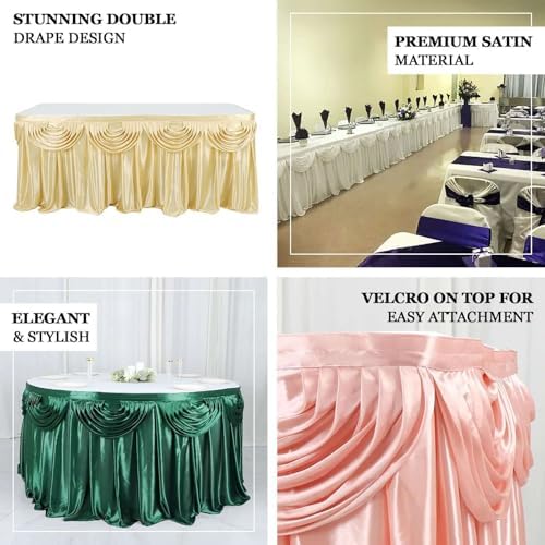 Efavormart 14ft Gold Pleated Satin Double Drape Table Skirt - Image 3