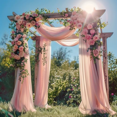 Wedding Arch Draping Fabric 3 Panels Blush Sheer Backdrop Drapes - Image 2