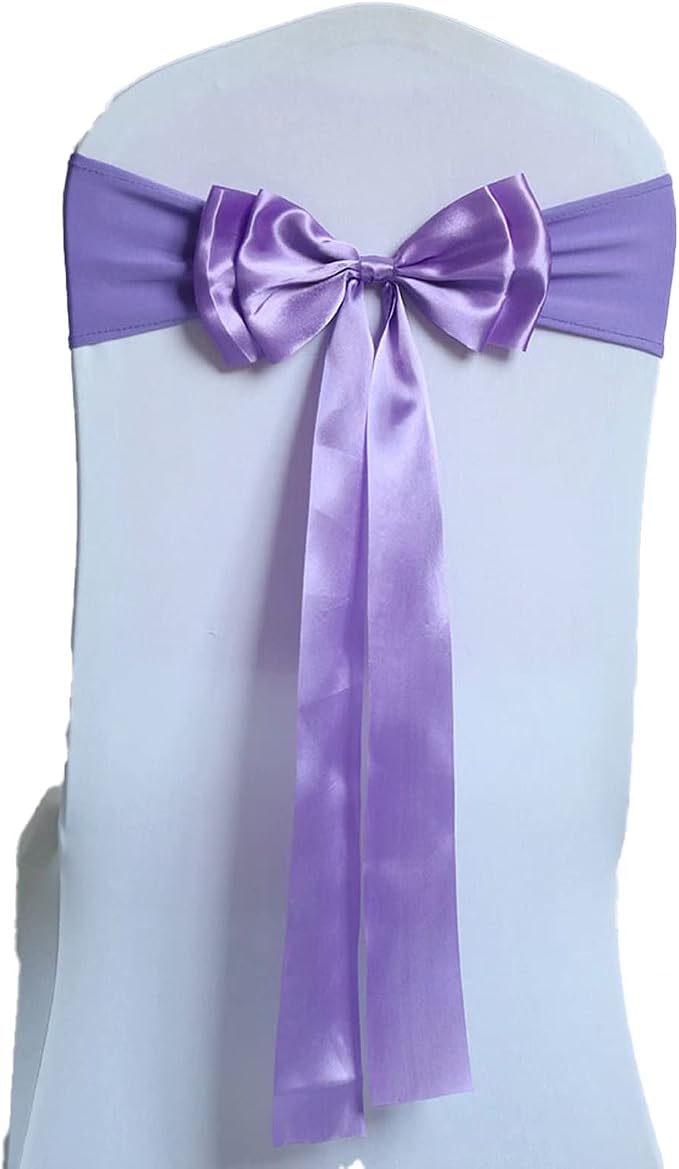 Pack of 6 Chair Sashes Spandex Chair Bands Satin Chair Sashes Chair Ribbons Bows Stretch Chair Sashes for Wedding Party Events Banquet Hotel Home Kitchen Chair Cover Decoration（6 PCS Violet） by MYS+QiQi