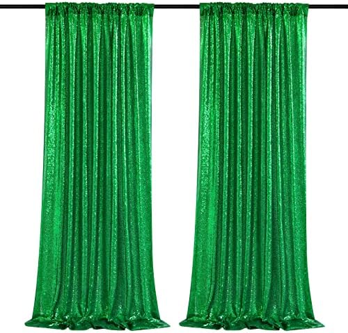 Green Sequin Backdrop Curtains Party Photo Glitter Drapes 2 Pcs 2FTx8FT by B-COOL
