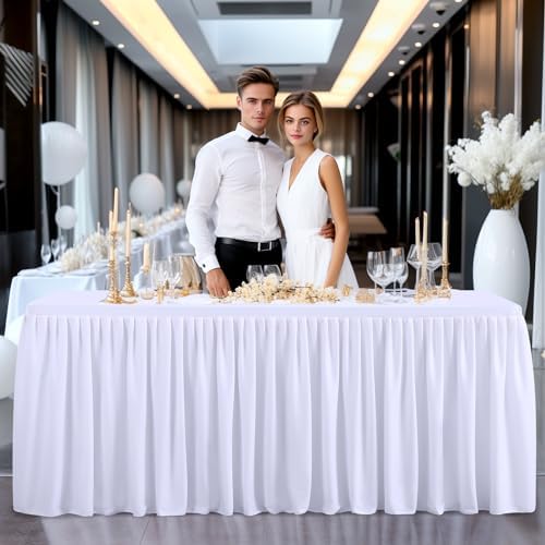 Wish Care White Table Clothes for Rectangle Tables 6ft, Wrinkle Resistant Fitted Table Cloth with Pleated Ruffle Skirts for Banquet Wedding Baby Shower Folding Table - Image 6